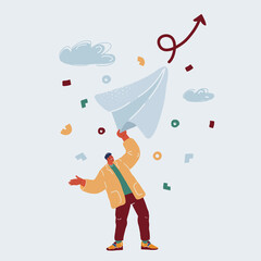 Vector illustration of Messaging with paper plane. Man sending messages