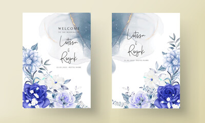 beautiful blue floral wedding invitation card template