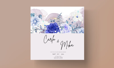 beautiful blue floral wedding invitation card template