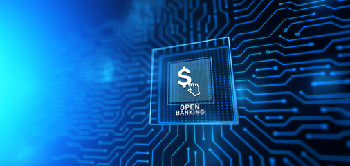 Open banking financial technology fintech concept on virtual screen.