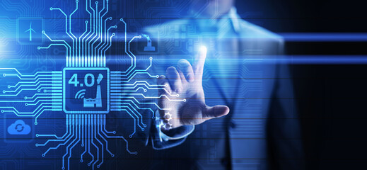 Smart industry 4.0 innovation automation technology concept on virtual screen.