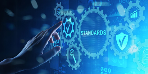 Standard. Quality control. ISO certification, assurance and guarantee. Internet business technology concept.