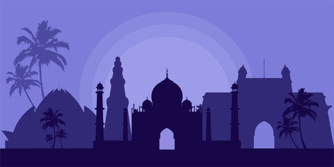 silhouette of india landmarks for landing page - obrazy, fototapety, plakaty