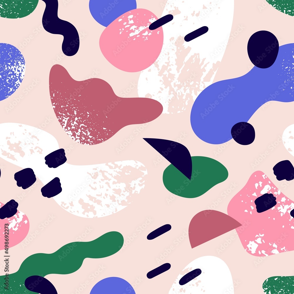 Fototapete Seamless abstract geometry pattern. Endless repeating texture with geometric shapes print. Creative background design with random doodle elements. Flat vector illustration for wrapping, textile, decor