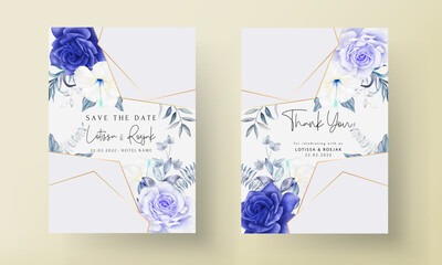 beautiful blue floral wedding invitation card template