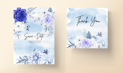 Naklejka na ściany i meble beautiful blue floral wedding invitation card template