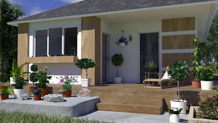 Single family house with wooden cladding and terrace