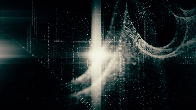 Vertical Format : Futuristic flowing data matrix, telemetry and encrypt numbers display with particles simulation in cyber space environment for head up display loop vertical background