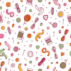 Sewing supplies vector seamless pattern