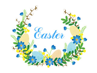 Easter wreath. Flower wreath with eggs.
