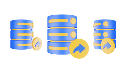 3d render database server icon with next icon isolated