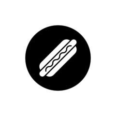 Hot dog icon in black round