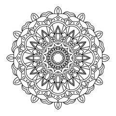 Lace mandala outline for adult coloring page. Black and white round ethnic pattern in oriental style. Vector arabesques for print or decoration.