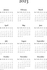 2023 yearly calendar, 12 months large wall vertical calendar Monday start