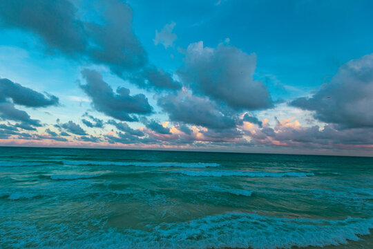 Cancun Mexico beautiful caribbean sea on a sunny day and cloudy sky. Sandy beach © Birol