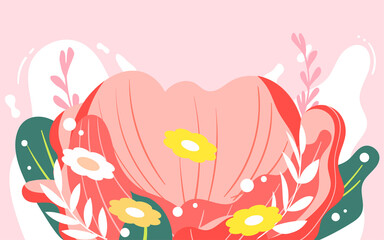 Mother's day mother holding baby among flowers, vector illustration