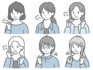 怒る若い女性の斜め向き上半身セット（私服）