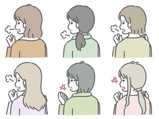 怒る若い女性の斜め後ろ向き上半身セット（私服）