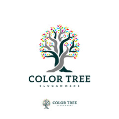 Obraz premium Colorful Tree logo vector template, Creative Tree logo design concepts