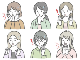 驚く若い女性の上半身セット（私服）