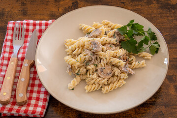 cream and mushroom pastry on a plate