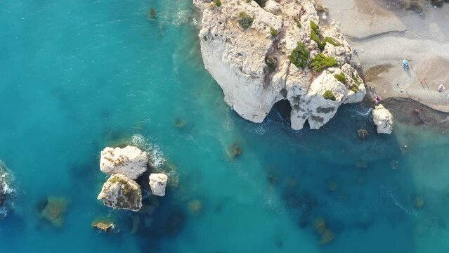 Overhead view of Aphrodites rock or Petra Tou Romiou. Paphos District, Cyprus