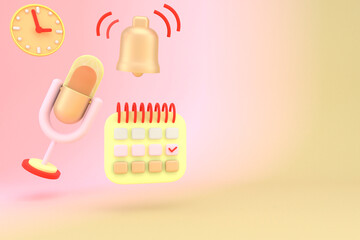 Obraz premium Podcast banner. Cartoon table-top microphone with copy space on background. 3D illustration.