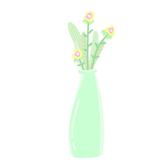 flowers in a vase, basket, easter illustration isolated, design and print
