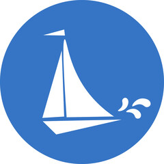 Blue and white ship logo. Marine emblem. Summer holiday concept, sailing icon