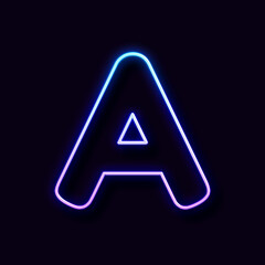 Bright Neon Font. Letter A, on Black Background