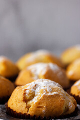 Delicious fresh homemade muffins. Tasty sweet breakfast, homemade cakes.