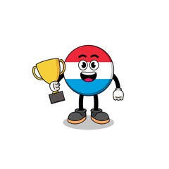 Cartoon mascot of luxembourg holding a trophy