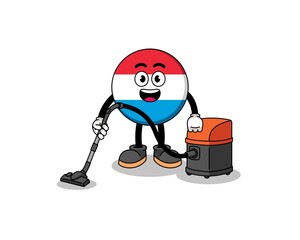 Character mascot of luxembourg holding vacuum cleaner