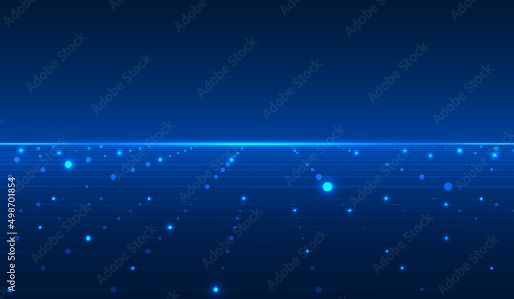 Aufkleber Futuristic Blue Glow Horizontal Line Technology Futuristic with Perspective Grid, Wireframe Dynamic Data Communication Transfer Concept Vector Background.