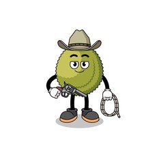 Character mascot of durian fruit as a cowboy