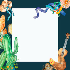 Brazilian June festival frame watercolor illustration isolated