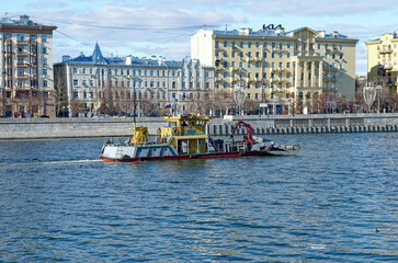 granite embankment of the river in winter