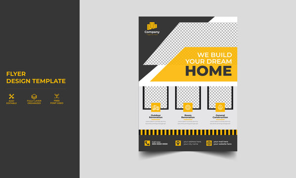 Modern Construction flyer design template. Corporate Construction business Flyer Poster