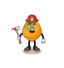 Cartoon mascot of papaya fruit firefighter