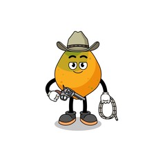 Character mascot of papaya fruit as a cowboy