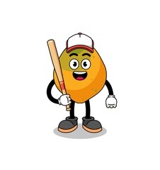 papaya fruit mascot cartoon as a baseball player