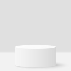 Vector pedestal. Realistic white cylinder. Minimal 3d scene. Blank platform. Vector illustration