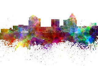 Greensboro skyline in watercolor background