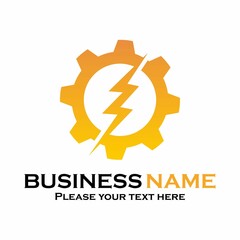Thunderbolt with gear logo template illustration