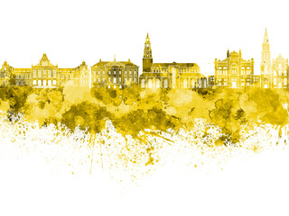 Groningen skyline in watercolor background