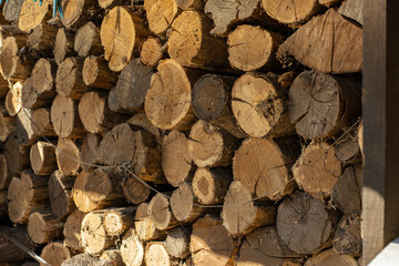 A stack of firewood logs for a fireplace. stacked firewood