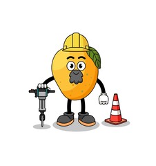 Character cartoon of mango fruit working on road construction