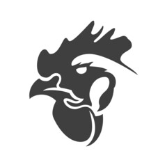 Rooster head silhouette isolated on white background vector object in retro style. Can be used for logo or badge. Farm animal.