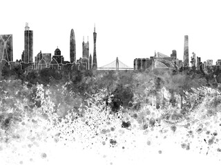 Guangzhou skyline in watercolor on white background