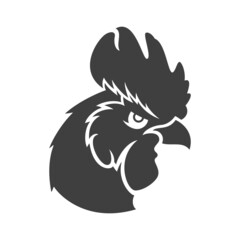 Rooster head silhouette isolated on white background vector object in retro style. Can be used for logo or badge. Farm animal.